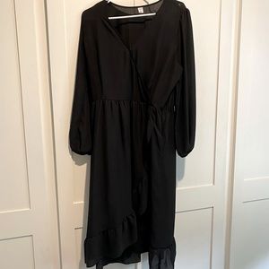 Old Navy Black Midi Faux-Wrap Dress - Size Large